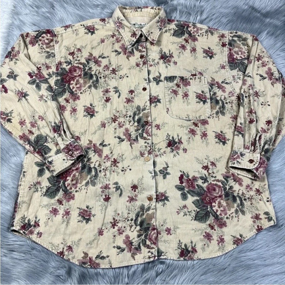 Vintage Eddie Bauer Corduroy 90s Floral Button Up Shirt